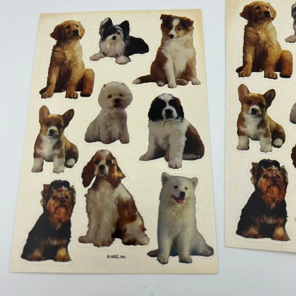 Vintage AGC Dog Puppy Sticker Sheets Lot Cocker Spaniel Corgi Yorkie Samoyed